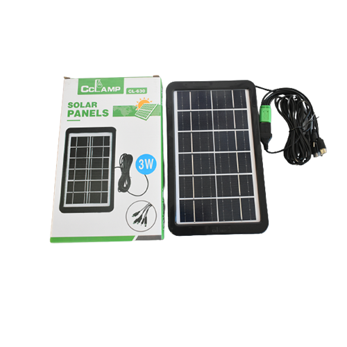 CELDA SOLAR CCLAMP INCLUYE 1 CABLE CINCO PUERTOS (V8-C-IPHONE-PUNTA NOKIA-PUNTA PORTATIL) DE 3W REF: CL-630