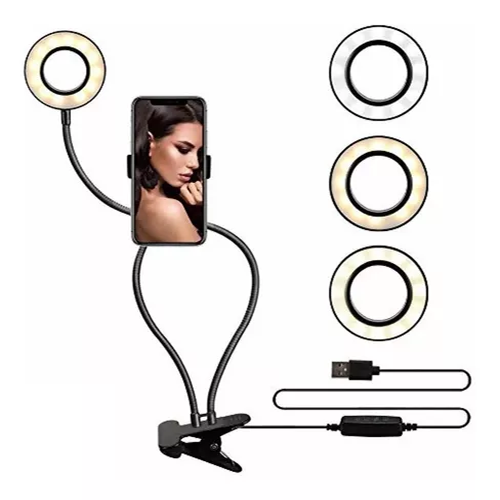 SOPORTE PARA CELULAR CON BRAZO FLEXIBLE Y ARO DE LUZ DE 12CM