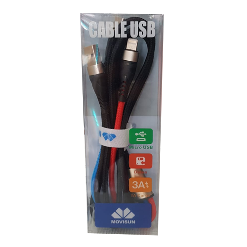CABLE ADAPTADOR MULTIPUERTO TIENE (USB-V8-C-IPHONE) CON ANILLO PARA GUARDARLO O COLGARLO MULTICOLOR