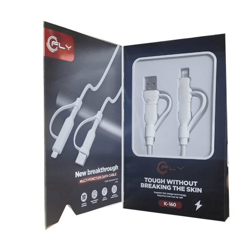 CABLE DE DATOS FLY TRIPLE PUERTO (USB-TIPO C Y IPHONE) DE 60 WATTS REF: K-160