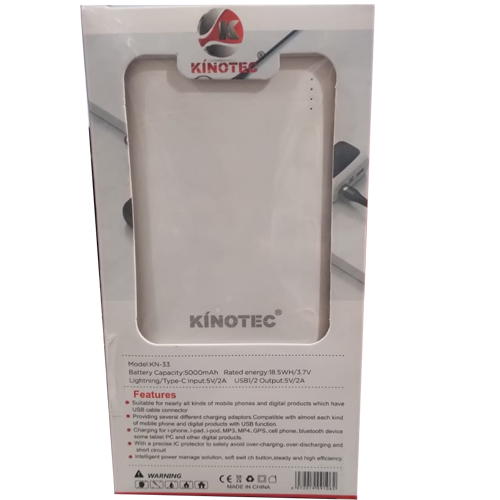 POWERBANK KINOTEC DE 5000 MAH (PUERTO USB-C-V8) REF: KN-33